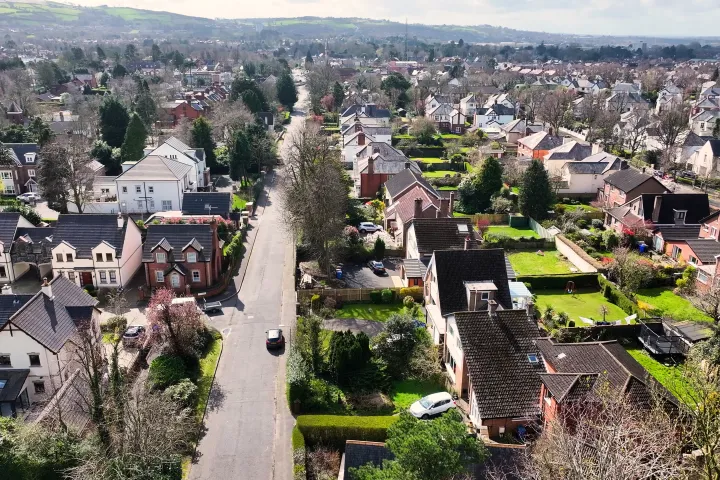 Aerial photo of Residential homes and streets in East Belfast Northern Ireland stock photo