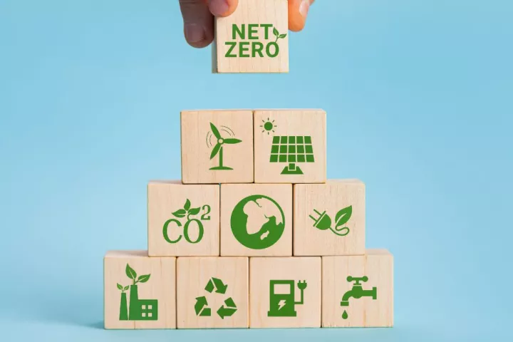 Image of squares with symbols representing net zero